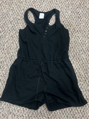 Serra Black Racerback Knit Romper with Drawstring